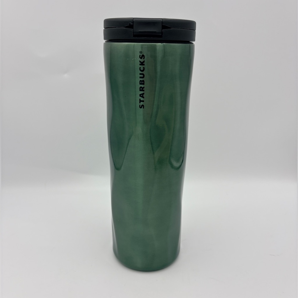 Starbucks Metallic Forest Green Ripple Tumbler with Flip Lid